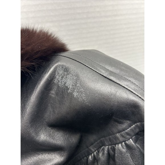 STAVROS New York Womens Black Leather Jacket with Mink Trim Size 4 Mid Length - Picture 11 of 11